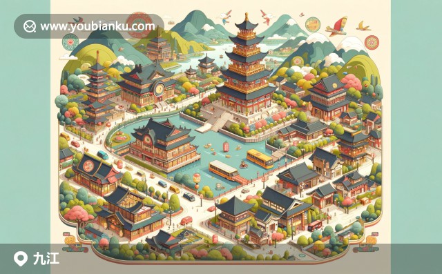 江西九江的三杯石雞、石魚郵票，配以桂花茶餅和地標(biāo)郵戳的中國傳統(tǒng)風(fēng)情
