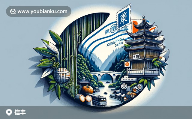 江西省信豐縣郵票與特色景觀：竹林、干辣竹筍與信豐橋的視覺盛宴
