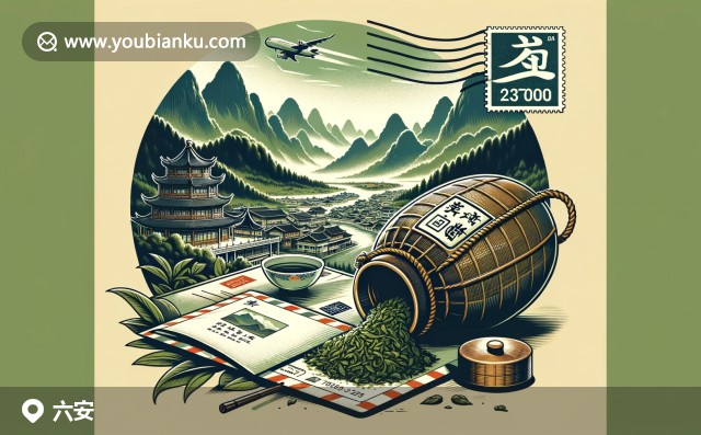 六安市的獨特特色，將瓜片茶、大別山脈和郵政元素融合，展現(xiàn)茶文化和自然美景