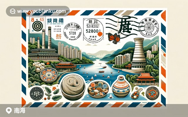 南海區(qū)地標(biāo)郵票裝飾信封：千燈湖，南風(fēng)古爐與米粉的視覺藝術(shù)