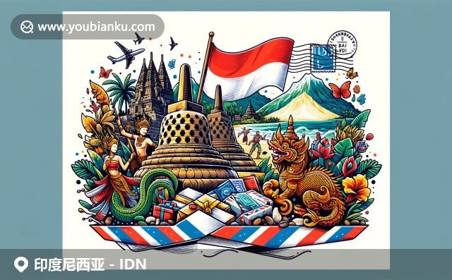 展現(xiàn)印度尼西亞郵政本質(zhì)和文化豐富性，明信片上設(shè)計(jì)有婆羅浮屠、普蘭巴南寺和巴厘島海灘，傳統(tǒng)舞蹈、科莫多龍和印尼咖啡元素豐富文化特色