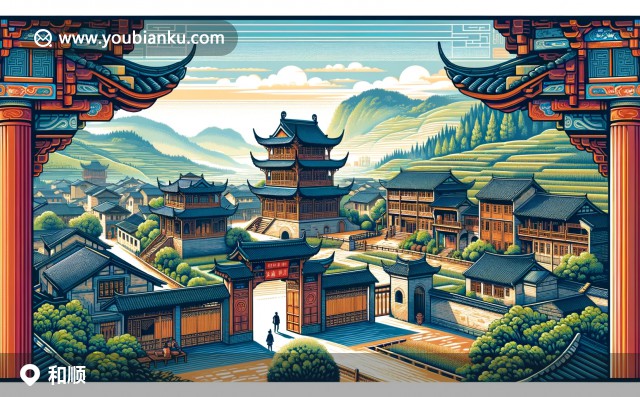 壯麗的張壁古堡、歷史深沉的和順古鎮(zhèn)及特色美食和順油糕郵票主題插圖