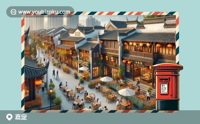 南翔古鎮(zhèn)的古韻郵票，安亭老街傳統(tǒng)風情，嘉定新城現(xiàn)代建筑，郵政編碼201800