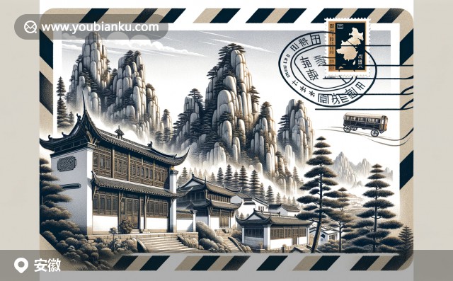 安徽自然和歷史的融合，展現(xiàn)黃山美景與徽派建筑，融入郵政元素