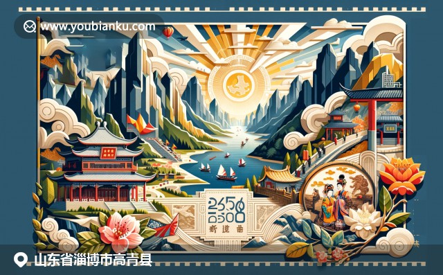 山東高青縣融合自然美景、傳統(tǒng)剪紙藝術與桃花節(jié)熱鬧場景，展現(xiàn)地方文化特色與生活氣息
