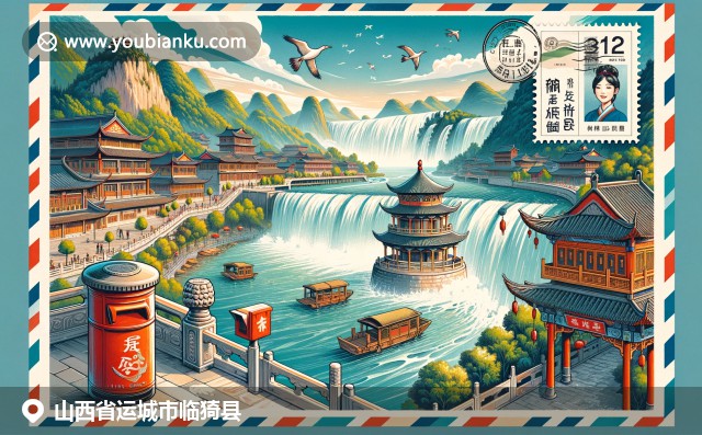 臨猗縣文化與歷史韻味，壺口瀑布、老陳醋木桶和古代建筑融合