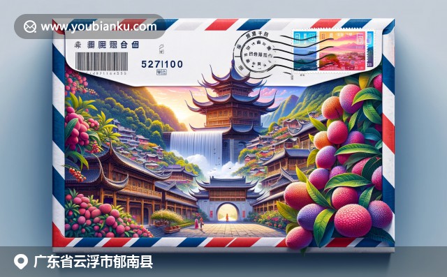 廣東云浮市特色元素融合，龍山溫泉、荔枝果園與古村落建筑巧妙揉合到航空郵件信封設(shè)計中
