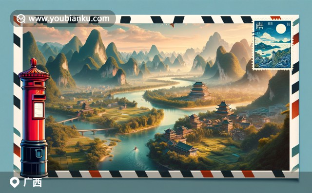廣西桂林山水與壯錦圖案的郵政信封，展現(xiàn)自然風(fēng)光與文化融合