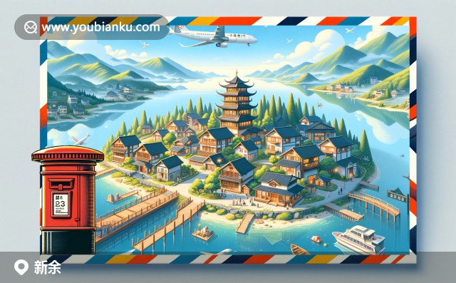 展現(xiàn)新余仙女湖美景與特色文化元素的現(xiàn)代插畫(huà)