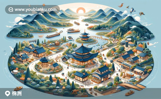 創(chuàng)意信封設(shè)計(jì)：神農(nóng)雕像、天心公園與竹筍 - 株洲縣郵編412000的農(nóng)業(yè)、自然與美食象征