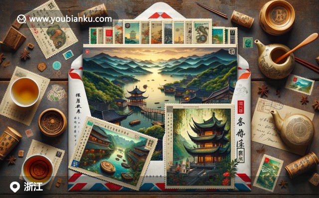 浙江文化與自然景觀的多元融合：西湖、良渚古城和龍井茶，展示郵政傳統(tǒng)