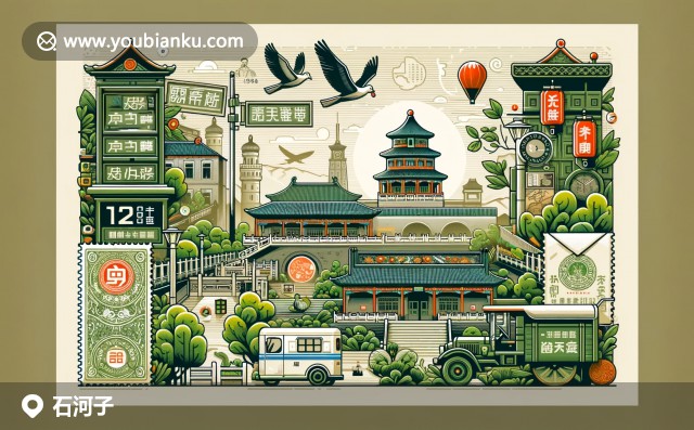 石河子地域特色與郵政元素的完美融合，蘋果園里紅彤彤的蘋果與中國郵政特色明信片相映成趣
