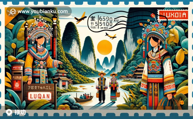 昆明祿勸石林風光：彝族苗族人物與郵政元素的創(chuàng)意設計