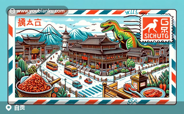 自貢恐龍博物館、燈會與鹽業(yè)歷史：現(xiàn)代明信片融入地方特色和郵政元素
