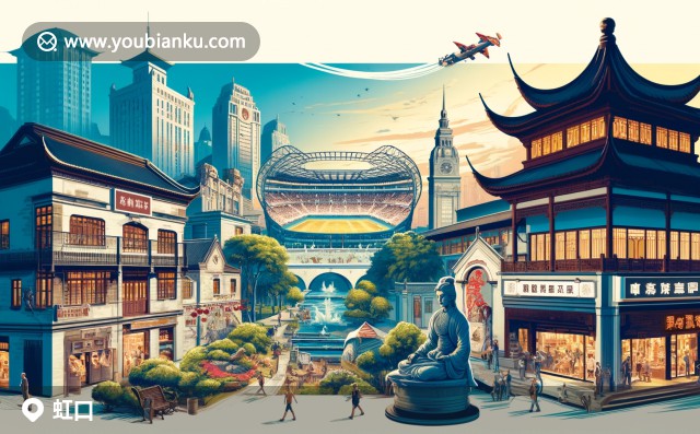虹口足球場，外灘風(fēng)景與生煎包 - 融合航空信封元素的虹口區(qū)郵票明信片