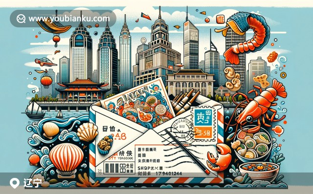 現(xiàn)代插畫(huà)展現(xiàn)遼寧省文化與郵政融合，大連海鮮與傳統(tǒng)小吃角色化呈現(xiàn)