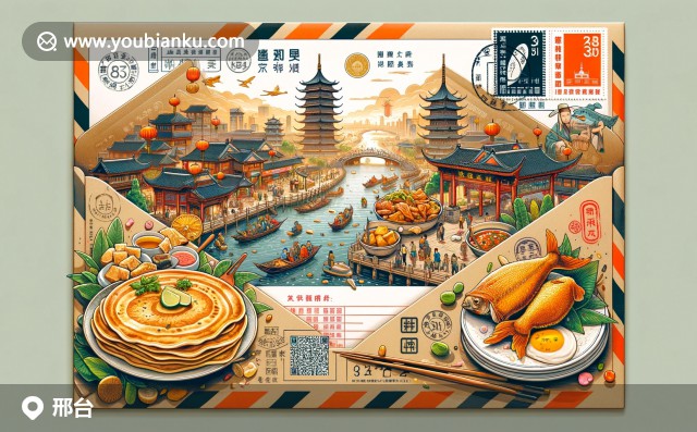 邢臺古跡與郵政元素相融，大開元寺與臥牛雕塑在航空郵件信封中展現(xiàn)