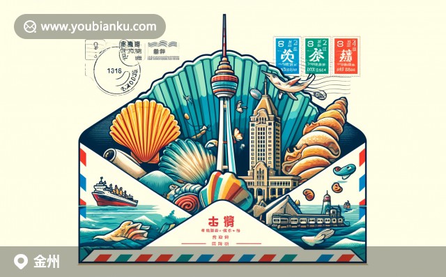 大連金州區(qū) - 海濱風(fēng)光、金石灘國家度假區(qū) & 高新技術(shù)園區(qū)郵票插畫