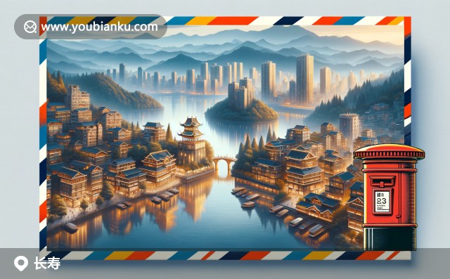 重慶長壽區(qū)插畫：山水之間的長壽湖，歷史遺跡釣魚城，郵政編碼401220