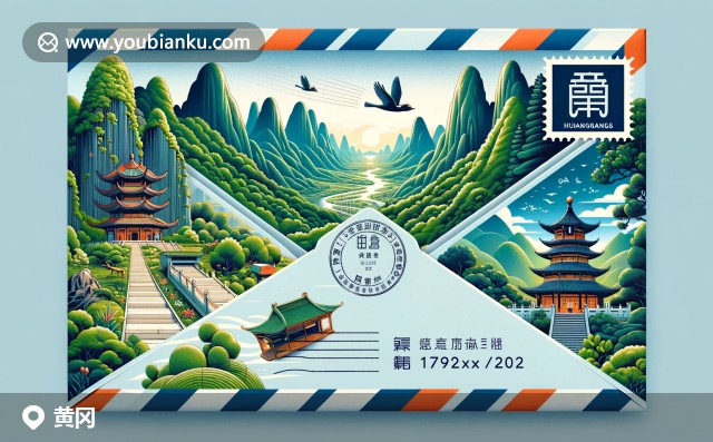 黃岡文化與自然的完美融合，展現(xiàn)大別山、東坡赤壁和五祖寺，結(jié)合獨特郵政元素